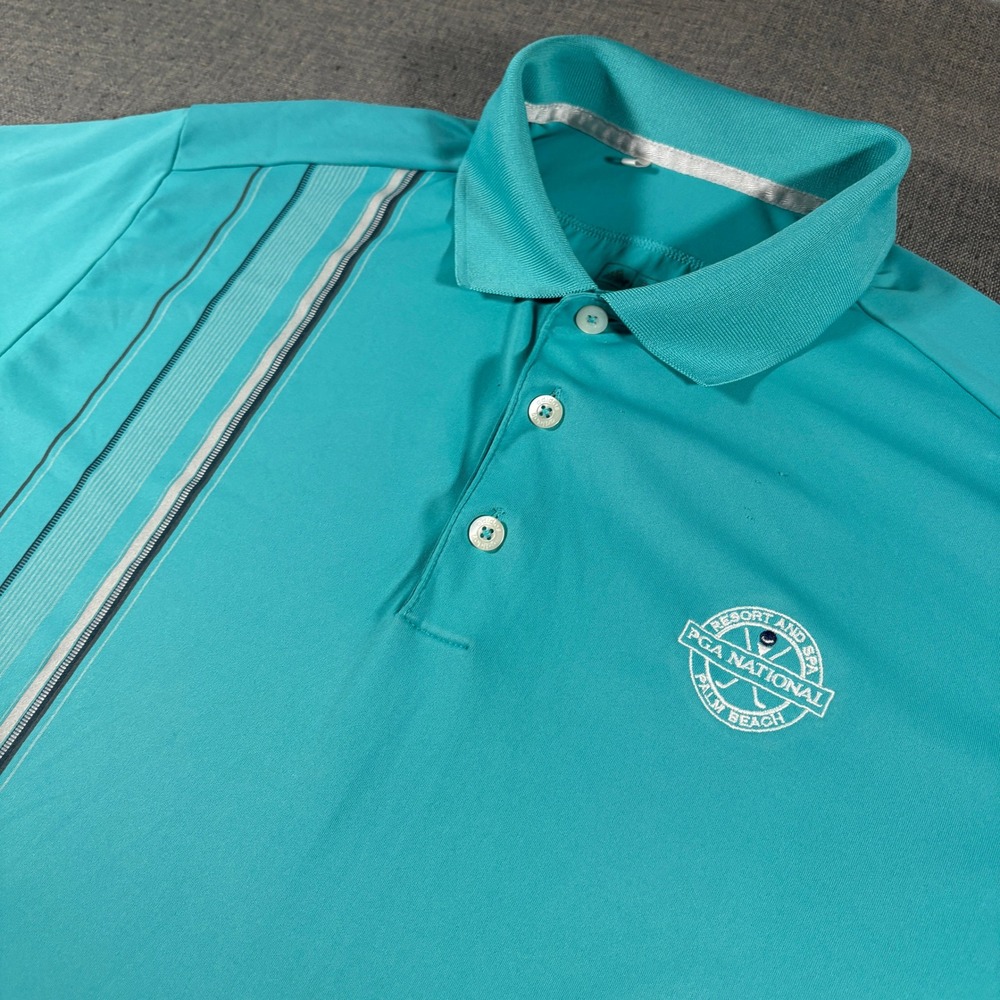 Adidas Polo Shirt Mens Medium Teal PGA National Resort ClimaCool Striped Golf